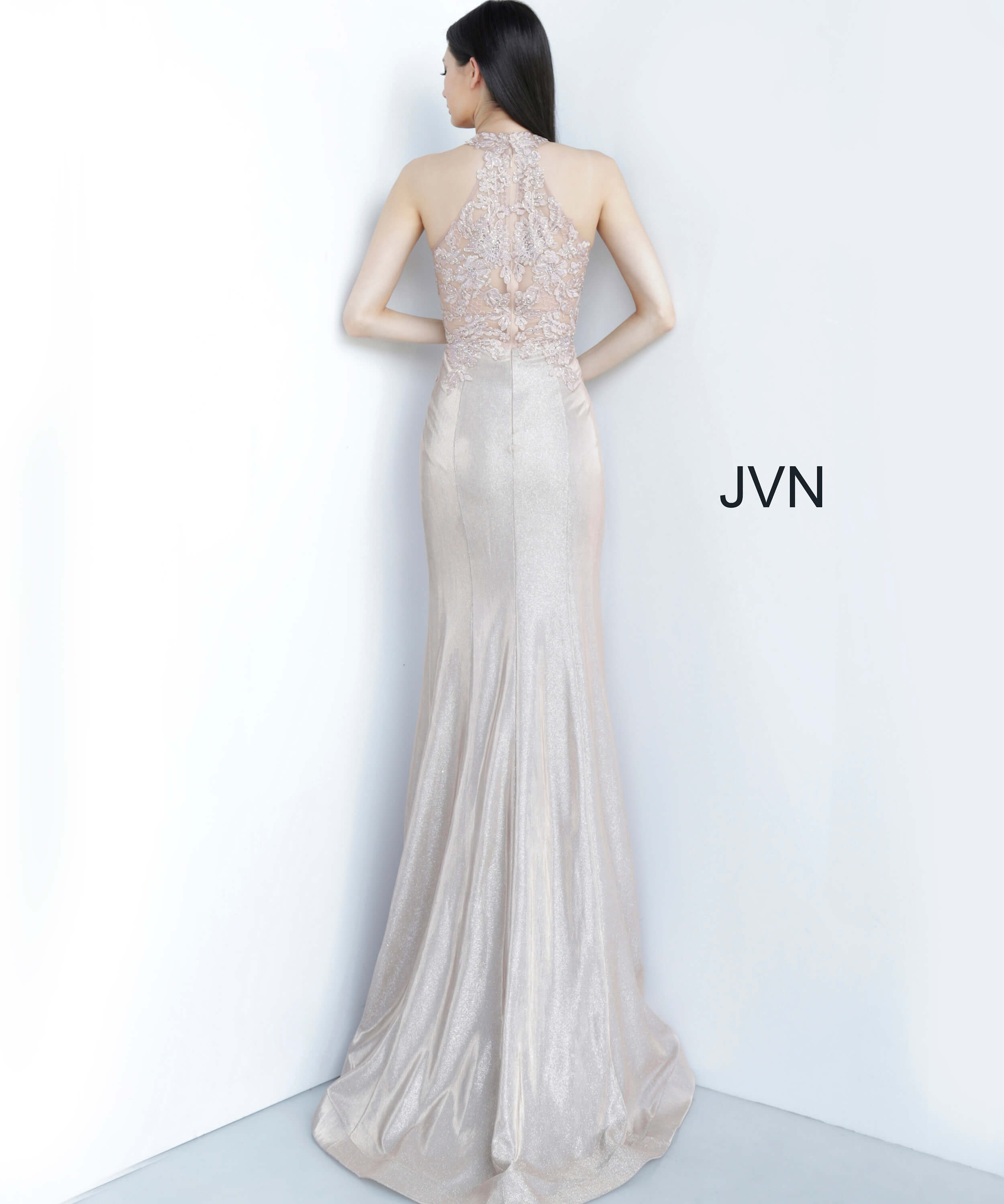 Jvn Dress Jvn Nude Embroidered Key Hole Neckline Prom Dress